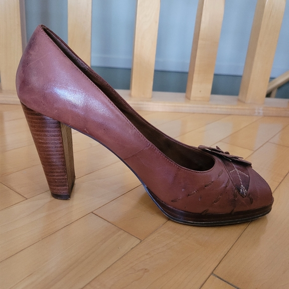 Open Toe Heels Dark Brown Leather with Chunky block heel size 8.5 - Picture 6 of 11